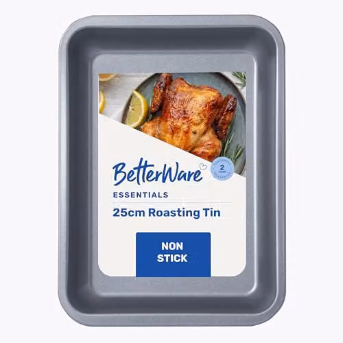 Betterware Essentials Non-Stick Rectangular Roasting Tin in Silver and Grey, 25 cm