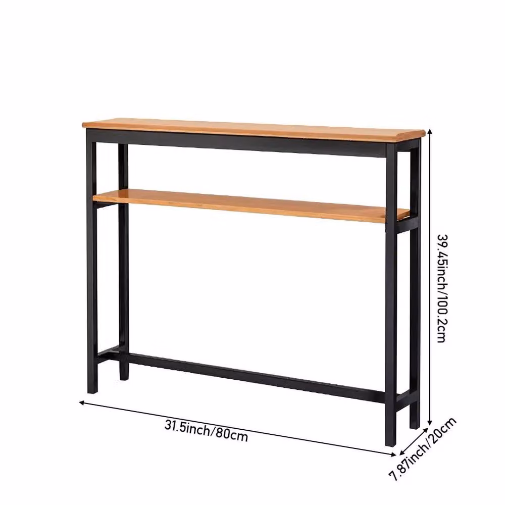 PAWNORA 2 Tier Industrial Console Table with Black Metal Frame and Brown MDF Laminate Top – 2