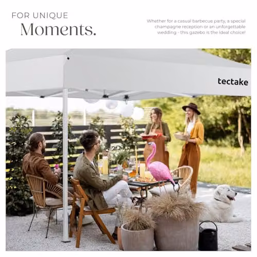tectake Folding Pop Up Gazebo in White with Aluminium Frame and Side Panels with Windows, W/D/H: 300 x 300 x 280 cm – 4