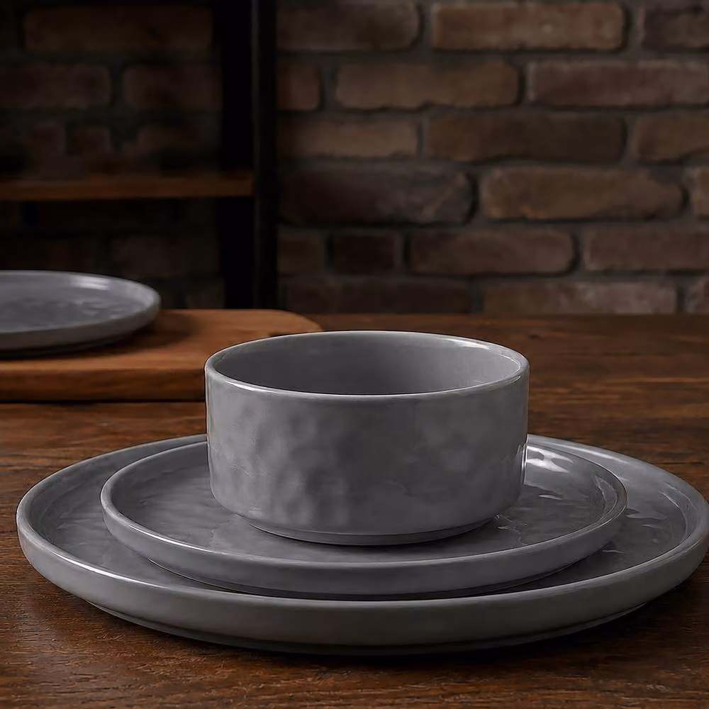 Simpa Artisan Hammered Grey Stoneware 18-Piece Dinner Set – 2