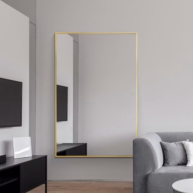 MirrorOutlet Artus Gold Rectangular Wall Mirror with Aluminium Metal Edging in Gold