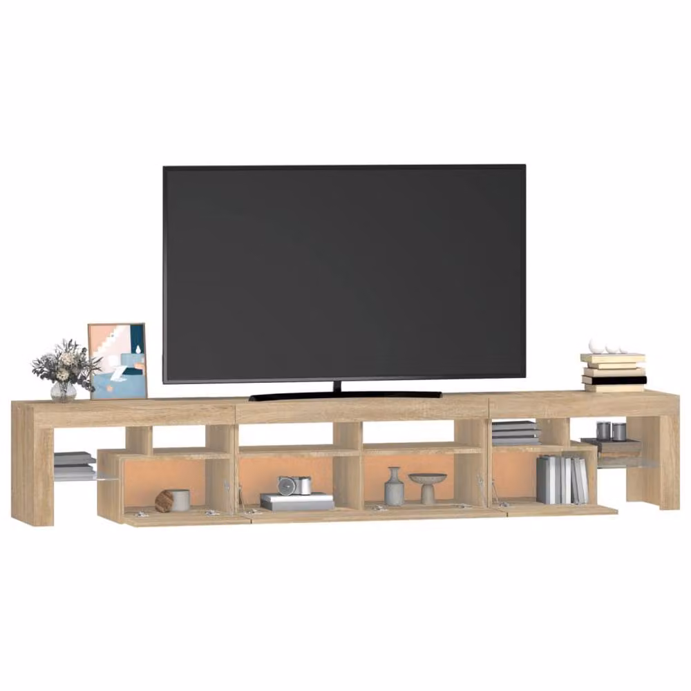 Berkfield Home TV Cabinet with LED Lights in Sonoma Oak, W: 230 cm, D: 36.5 cm, H: 40 cm – 2