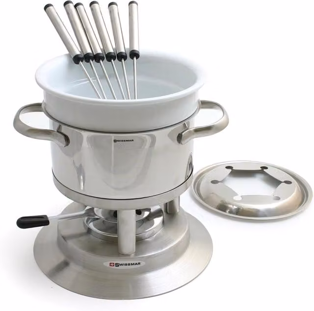 Swissmar 11-Piece Stainless Steel Arosa Fondue Set in Silver