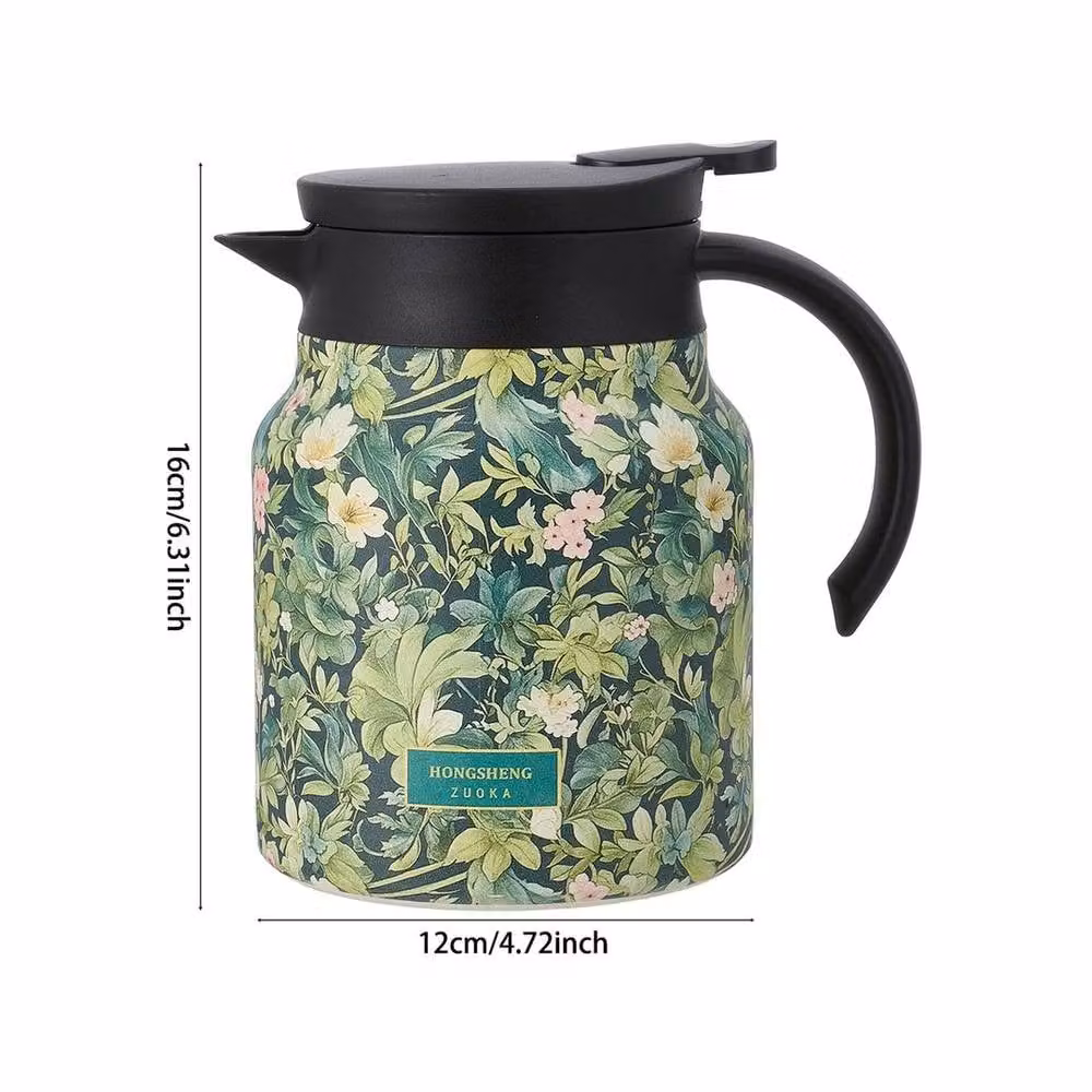 NESTLUNE Green Vintage Floral Pattern Insulated Stainless Steel Tea Thermos, 1000ml – 2