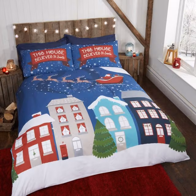 Rapport Home Midnight At Christmas Polycotton Duvet Set and Pillowcase, Multicolour, W: 180 cm, L: 200 cm