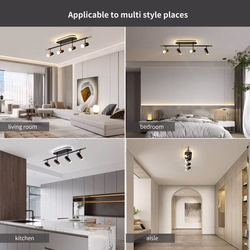 NIVOR 4-Light Dimmable LED Ceiling Track Lighting with Adjustable Spotlights in Black and Gold/Brass – 5