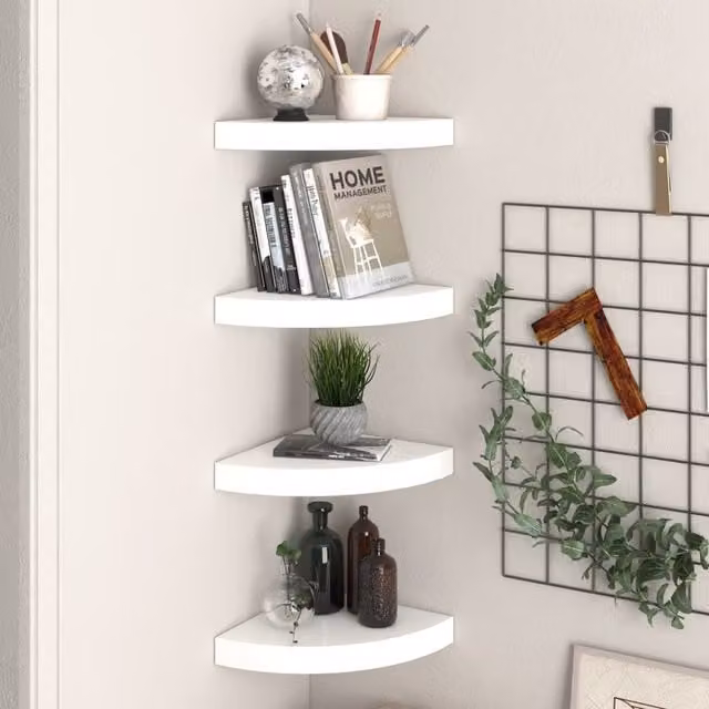 Berkfield Home Set of 4 High Gloss White Floating Corner Shelves, W/D/H: 25 x 25 x 4 cm – 1