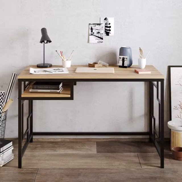 Victoria Modern Computer Desk in Black and Walnut