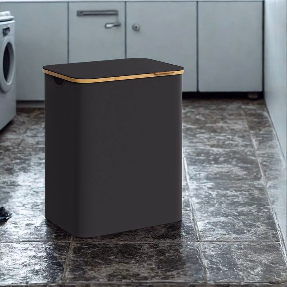 Pirlo Plush 130L Double Laundry Basket with Lid and Removable Lining in Black – 2