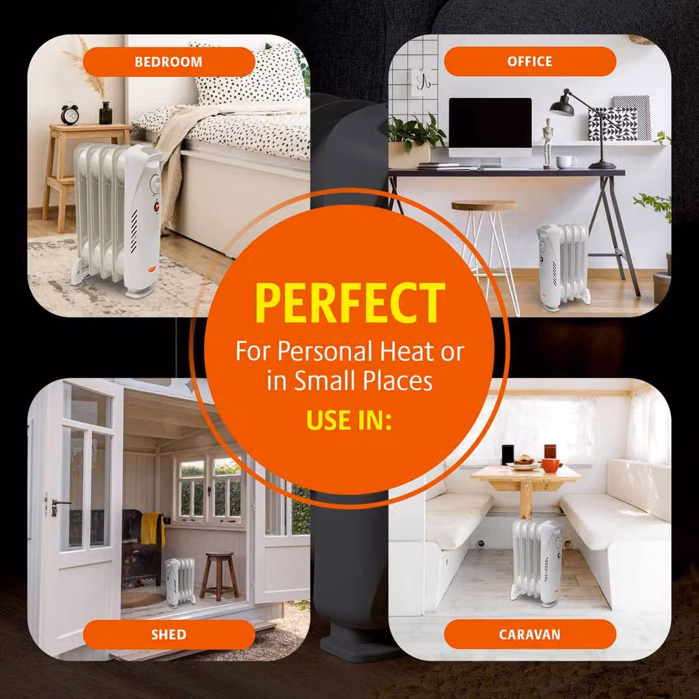 Bergstrom Mini 0.5kW Oil-Filled Radiator, Portable Freestanding Electric Heater in White – 7