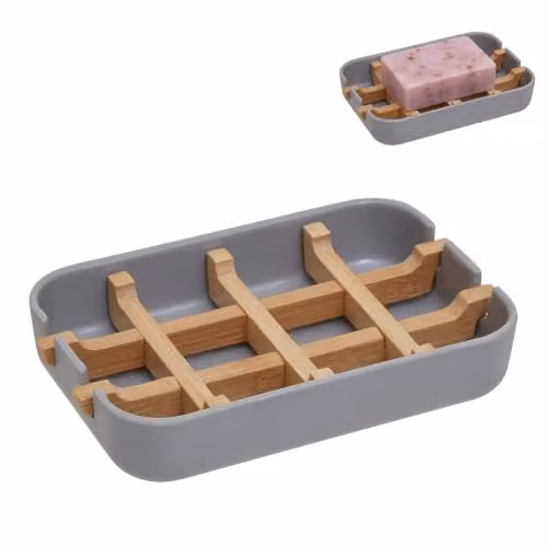 Orsina Grey Bamboo Soap Dish with Drainage and Removable Insert – 1