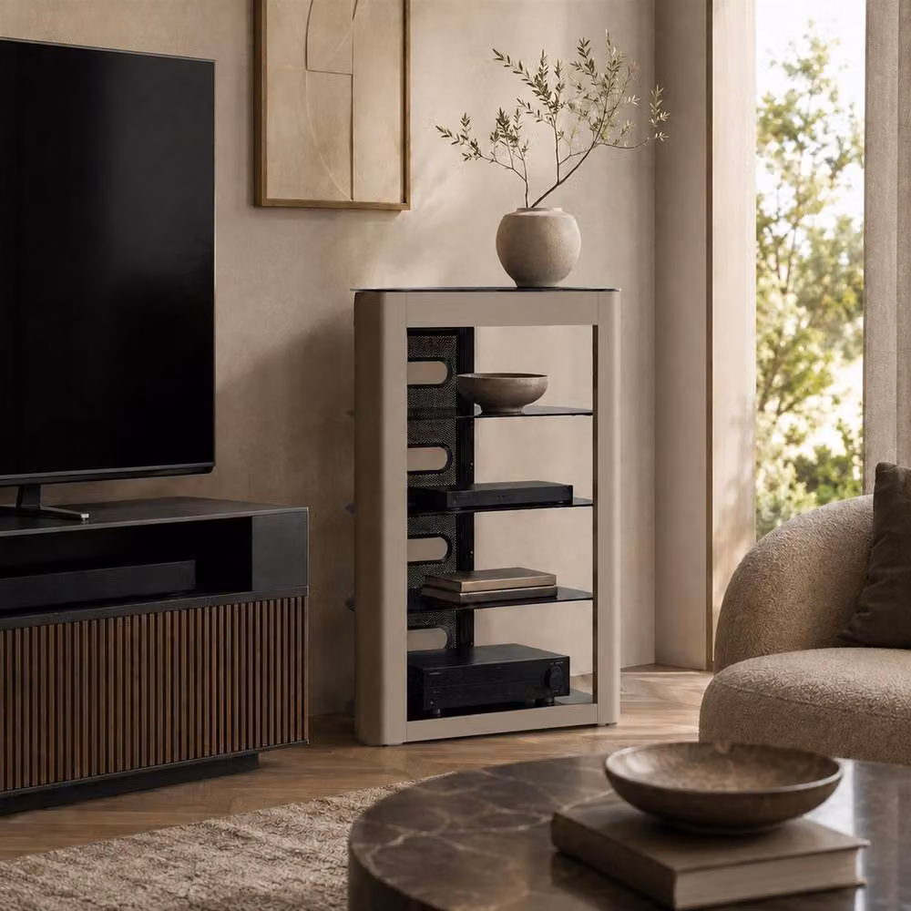 Centurion Supports ZINNIA 5-Shelf Glass Multimedia Stand for TV and Hi-Fi, Black, W/D/H: 102 x 49 x 68 cm – 2