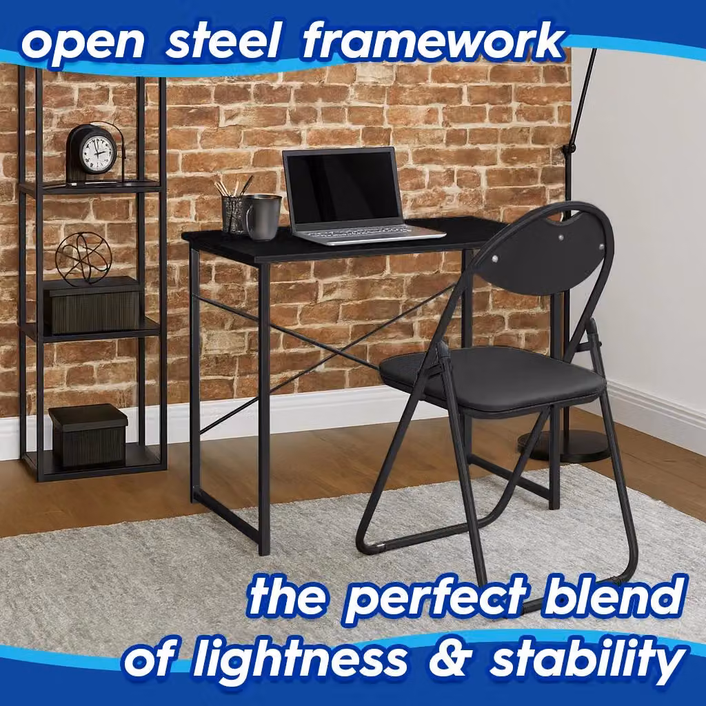 Harbour Housewares Wooden Computer Desk with Black Tubular Steel Frame for Home Office – 2