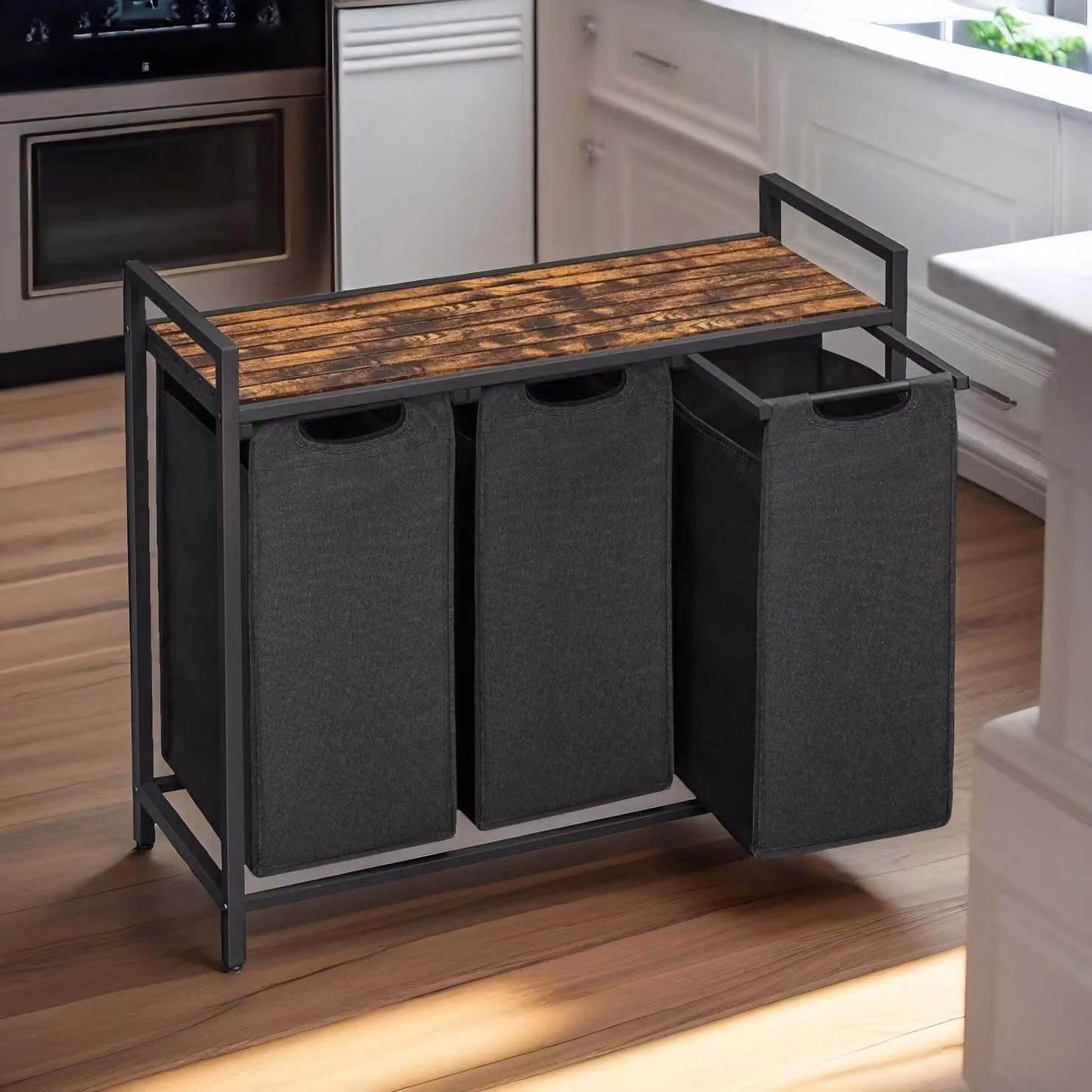 Pirlo Plush Industrial 3 Compartment Laundry Basket with Removable Bags in Brown – 3