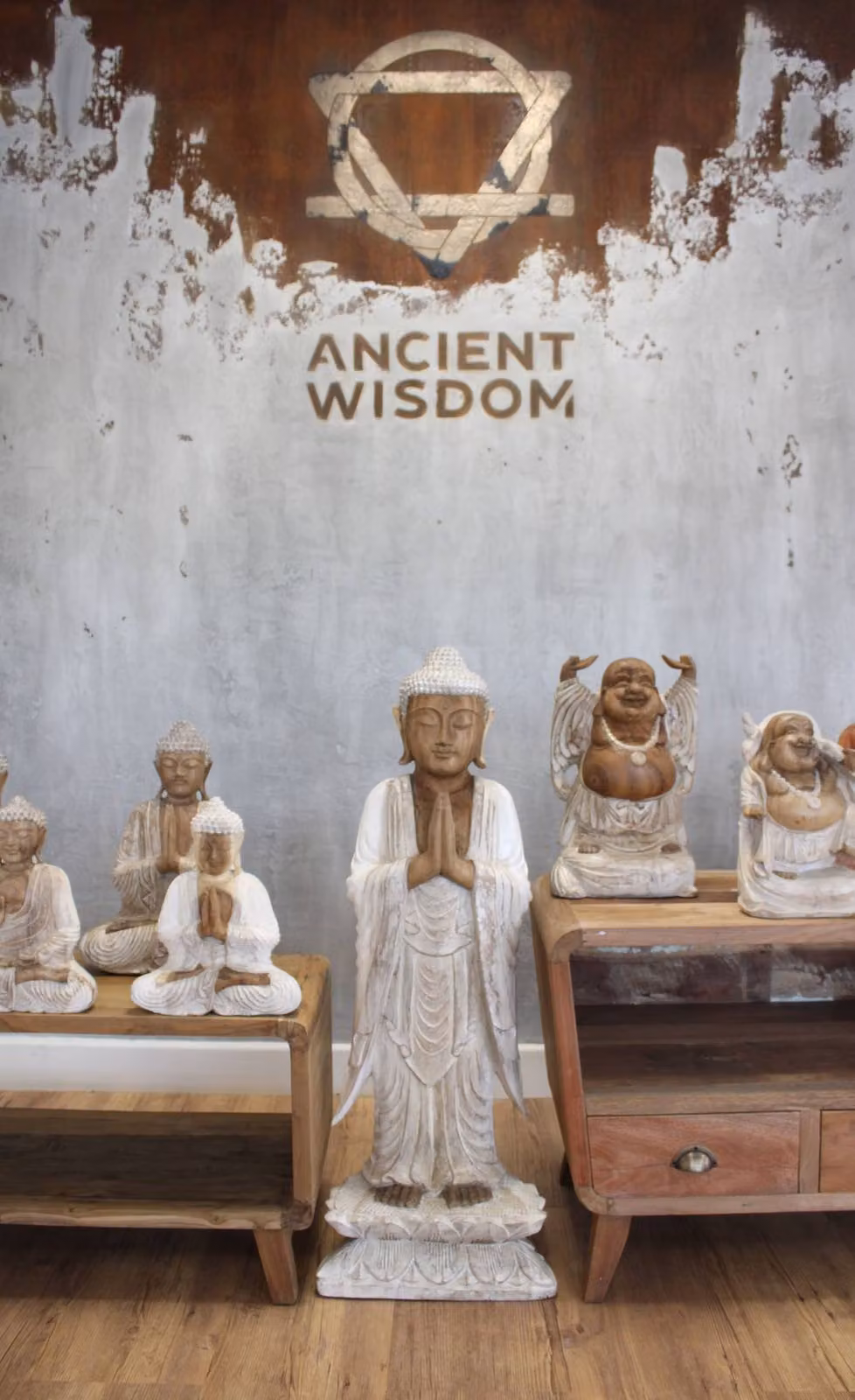 Ancient Wisdom Standing Buddha Statue in White Wood, Height: 100 cm – 3