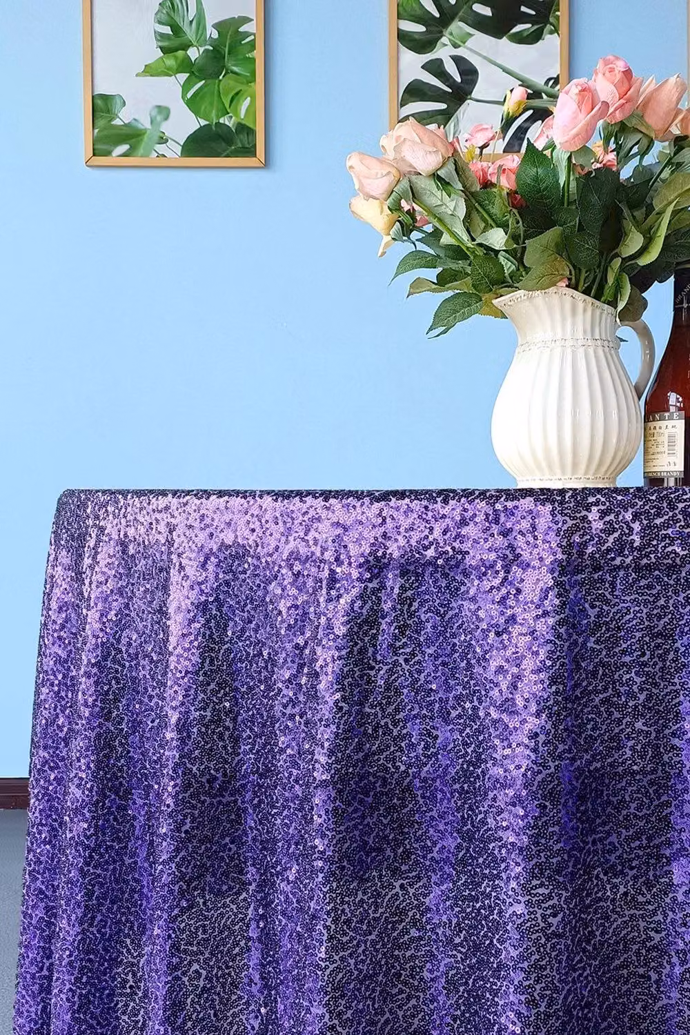 Neel Blue Round Sequin Tablecloth in Purple and Blue, Diameter: 304.8 cm – 3