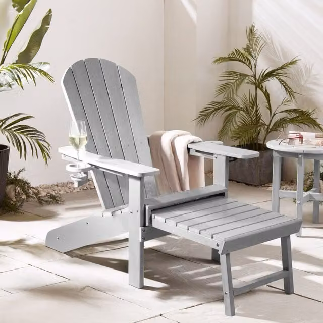 VonHaus Westport Reclining HDPE Adirondack Garden Chair with Footrest in Grey – 1