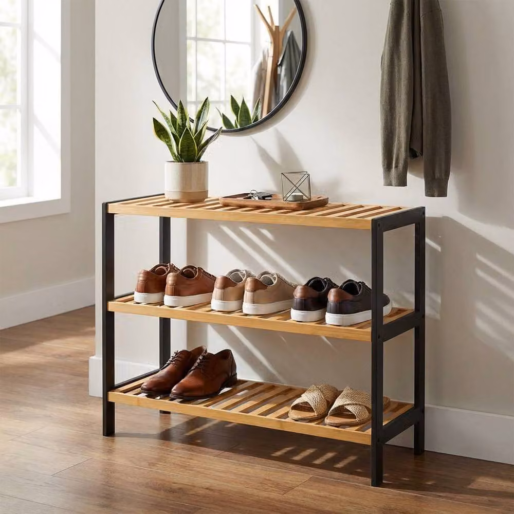 Keplin 3-Tier Bamboo Shoe Rack in Natural Wood for Hallway Storage, W/D/H: 70.0 x 55.0 x 55.0 cm – 5