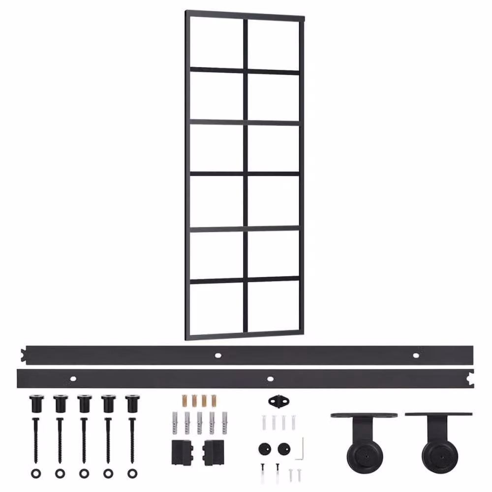 Berkfield Home Black Sliding Glass and Aluminium Door with Hardware Set, W: 76 cm, H: 205 cm – 3