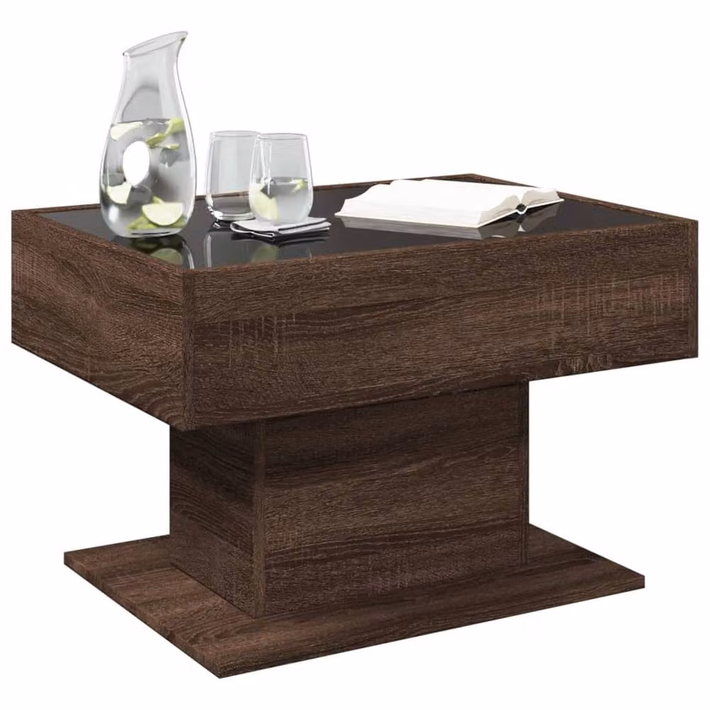Berkfield Home Modern Rectangular Coffee Table with LED Lighting in Brown Oak and Glass, W: 70 cm, D: 50 cm, H: 45 cm – 2