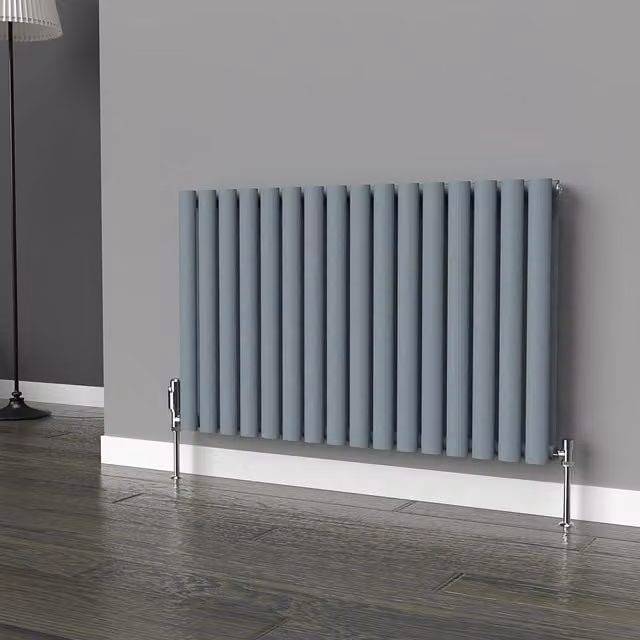 Lux Heat Oval Horizontal Double Radiator in Pebble Grey, W: 960 mm, H: 600 mm