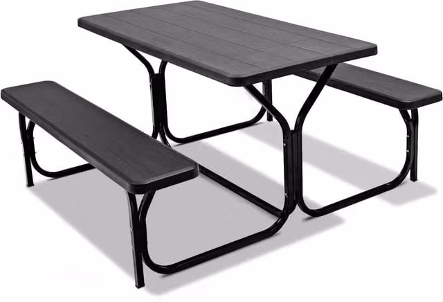 Costway Outdoor Picnic Table and Bench Set in Black