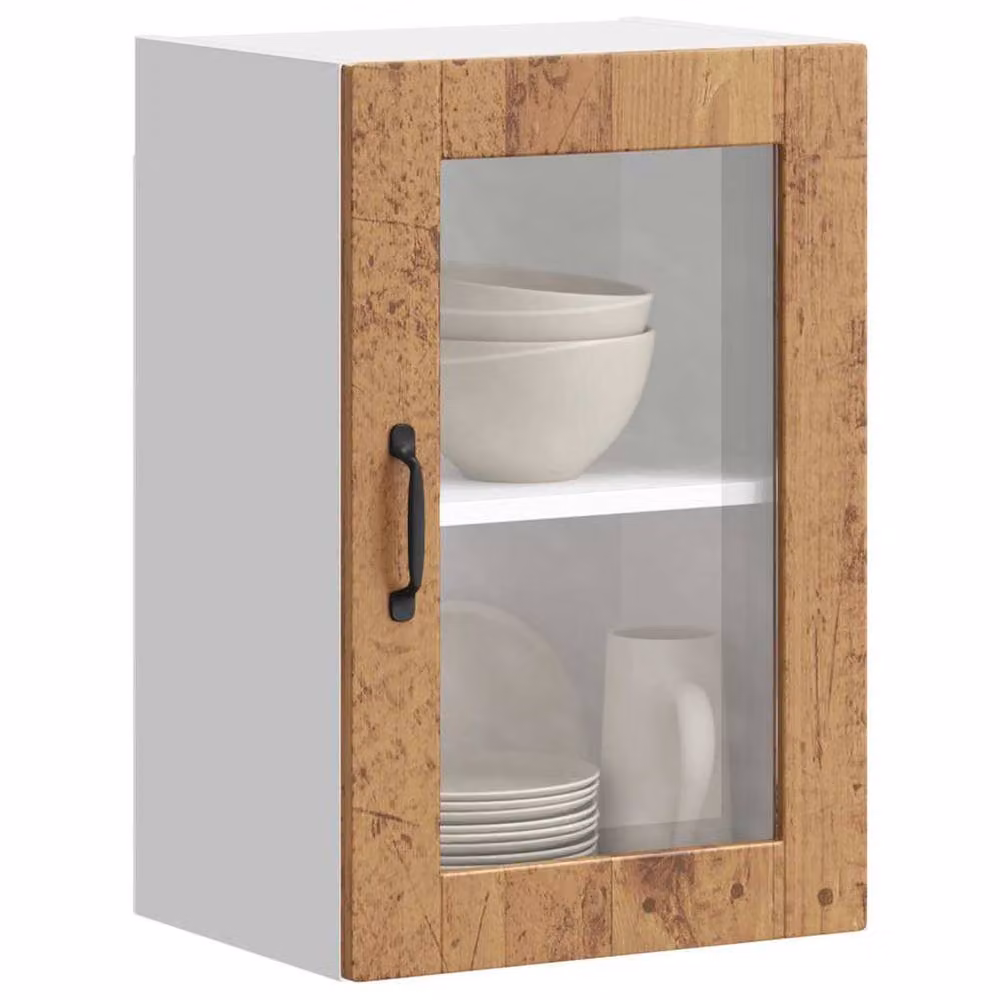 Berkfield Home Porto Old Wood Kitchen Wall Cabinet with Glass Door, Brown, W: 60.0 cm, H: 31.0 cm, D: 25.0 cm – 2