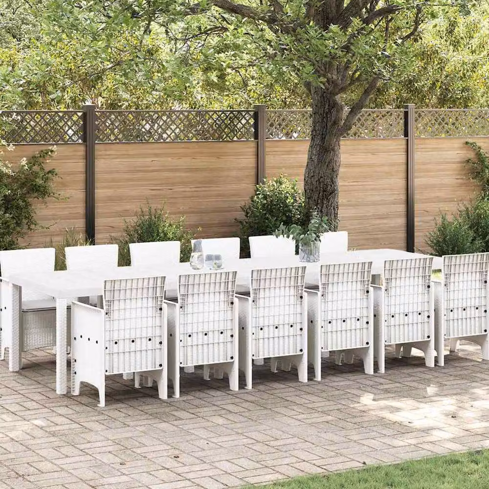 Berkfield Home 13 Piece White Poly Rattan Garden Dining Set with Cushions – 2