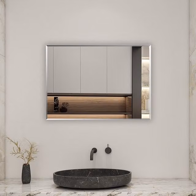 AicaBathroom Modern Frameless Rectangular Wall Mirror in White, 50 x 50 cm