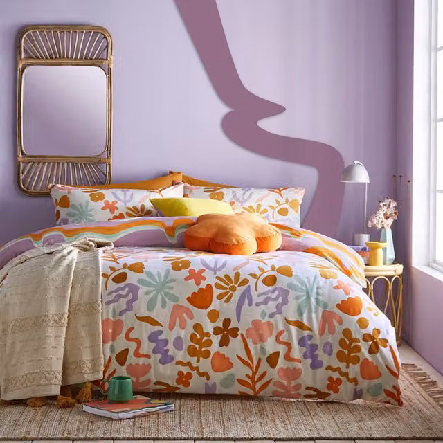 Amelie Trending Reversible Floral Duvet Cover Set in Orange, White, Purple and Multicolour, 90 x 190 cm