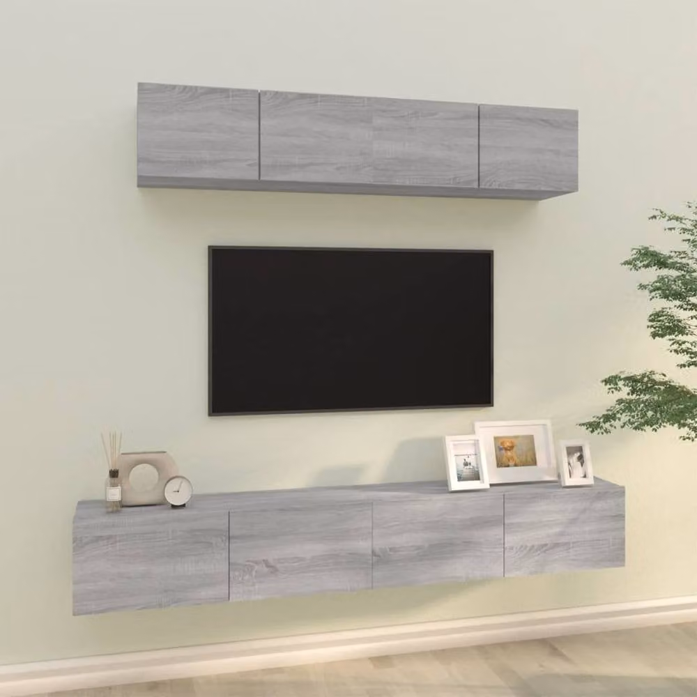 Berkfield Home 4 Piece Grey Matt Wall Mounted TV Cabinet Set – 2