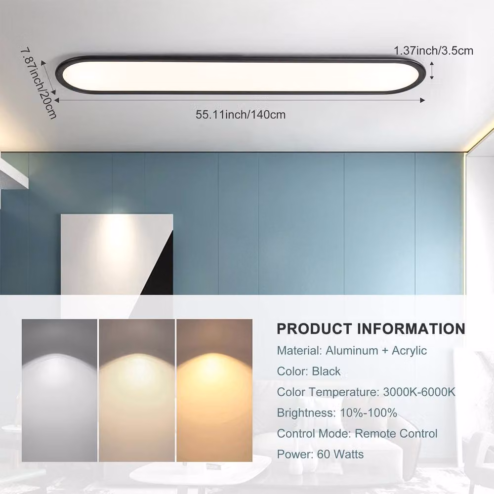 NIVOR Black Dimmable LED Ceiling Light with Remote Control, W: 140 cm – 2