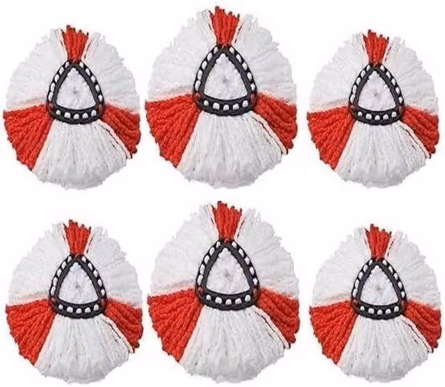 PAWNORA 6 Pack Mop Heads with Red and White Stitching
