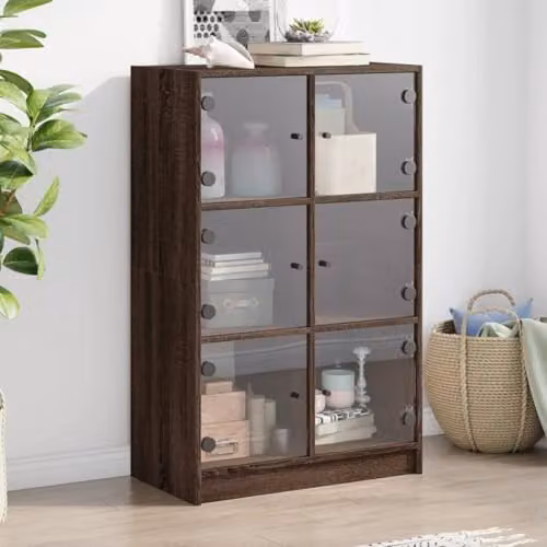 vidaXL Modern Highboard with Hinged Doors in Brown Oak, W/D/H: 68 x 37 x 109 cm – 2