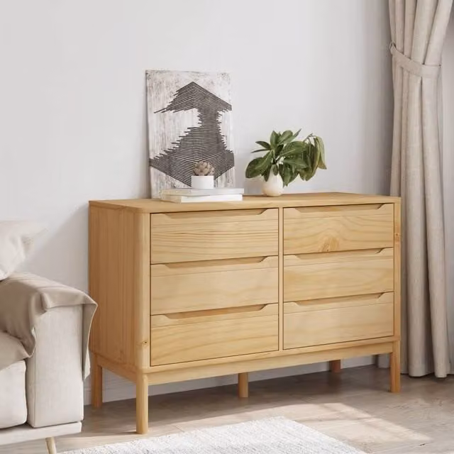 Berkfield Home Beautiful FLORO Chest of Drawers in Wax Brown Solid Pine Wood, W/D/H: 111.0 x 73.5 x 43.0 cm – 1