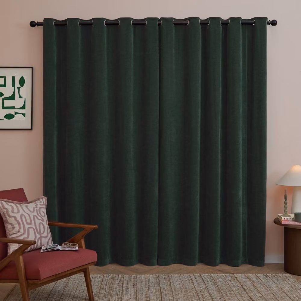 Furn Soft Chenille Blackout Eyelet Curtain Pair in Bottle Green, W: 229 cm, H: 183 cm – 2