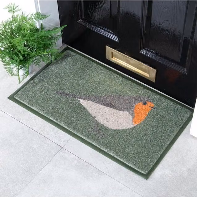Artsy Mats Robin Indoor Outdoor Doormat in Green, W: 70 cm, D: 40 cm – 1