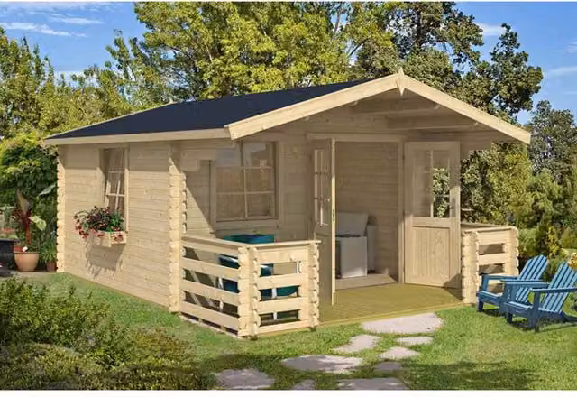 Lasita Maja Ltd Luna 2-Log Cabin Garden Room and Home Office in Beige, W: 530 cm, D: 403.8 cm, H: 245.1 cm