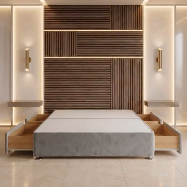 Somnior Beds Ltd Silver Plush Velvet Upholstered Divan Bed Base with Drawers, W/D/H: 140 x 200 x 34.5 cm