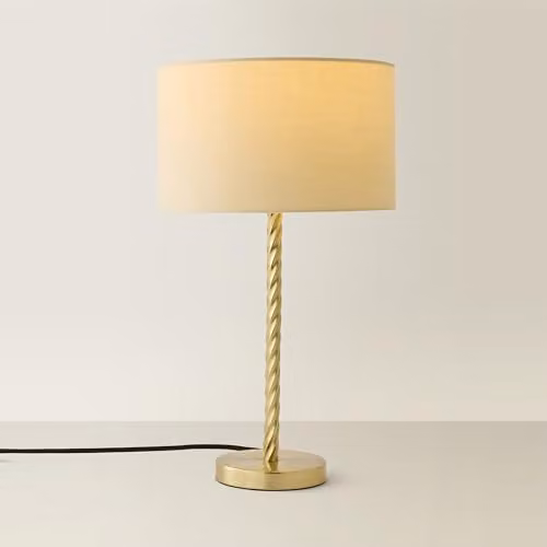 ValueLights Maura Modern Twisted Gold Metal Table Lamp with Beige Fabric Drum Shade – 1
