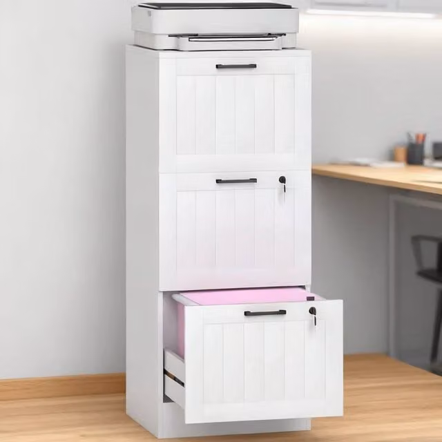 ERGOVEXA Lockable 3 Drawer Filing Cabinet in White – 1