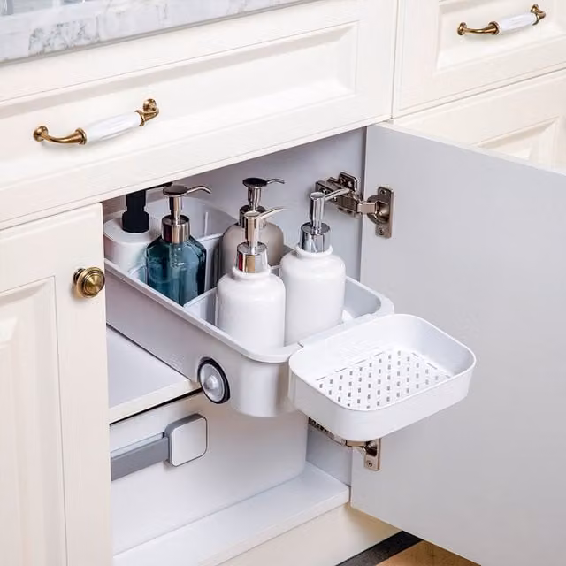 Livingandhome Undersink Pull Out Sliding Storage Basket in White