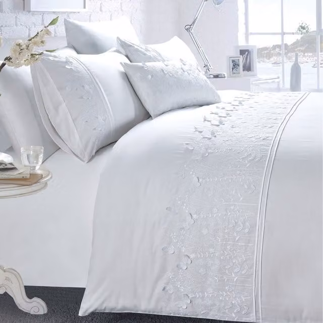 Rapport Home Papillon Floral Duvet Set and Pillowcase, White, 200 x 200 cm