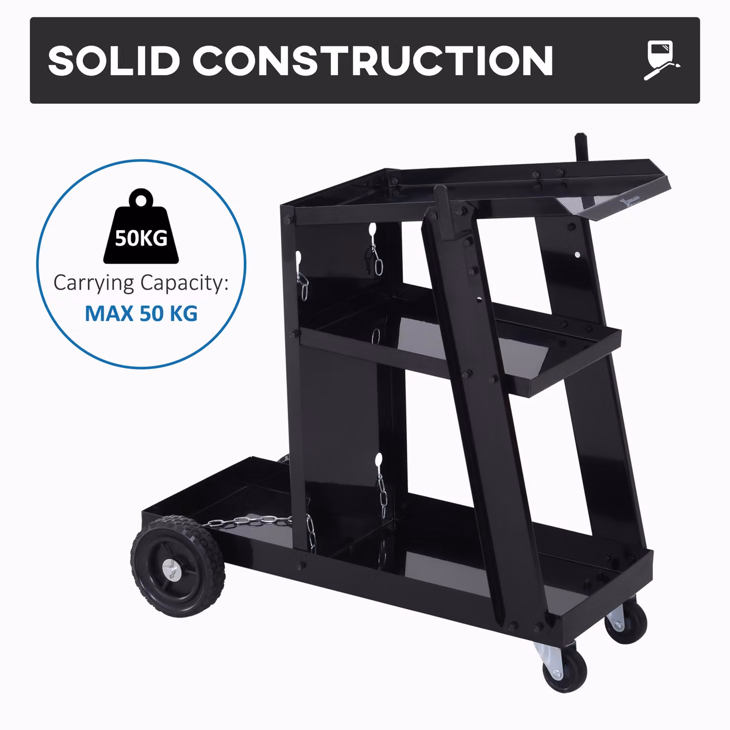 DURHAND Black Steel Welding Trolley Cart with Gas Bottle Storage and Wheels – 6