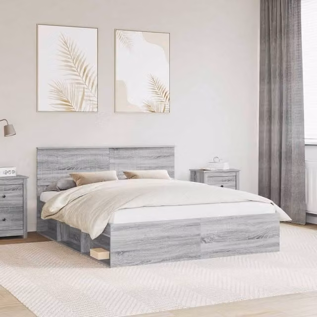 Berkfield Home Sonoma Bed Frame in Grey with Drawers, Solid Pine and Engineered Wood, 160 x 200 cm