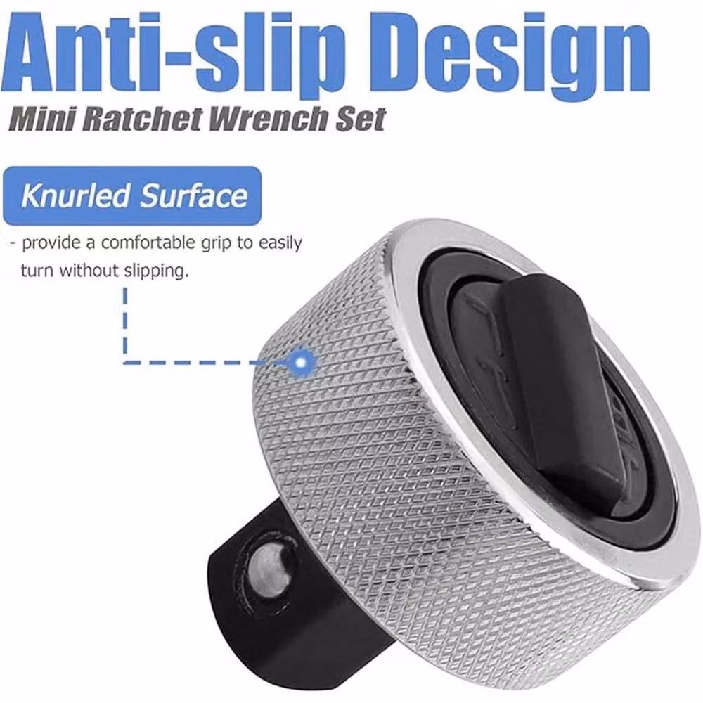 VOGREX 3-Piece Reversible Mini Ratchet Set with Thumbwheel, 1/4, 3/8 and 1/2 inch, Silver Steel – 4