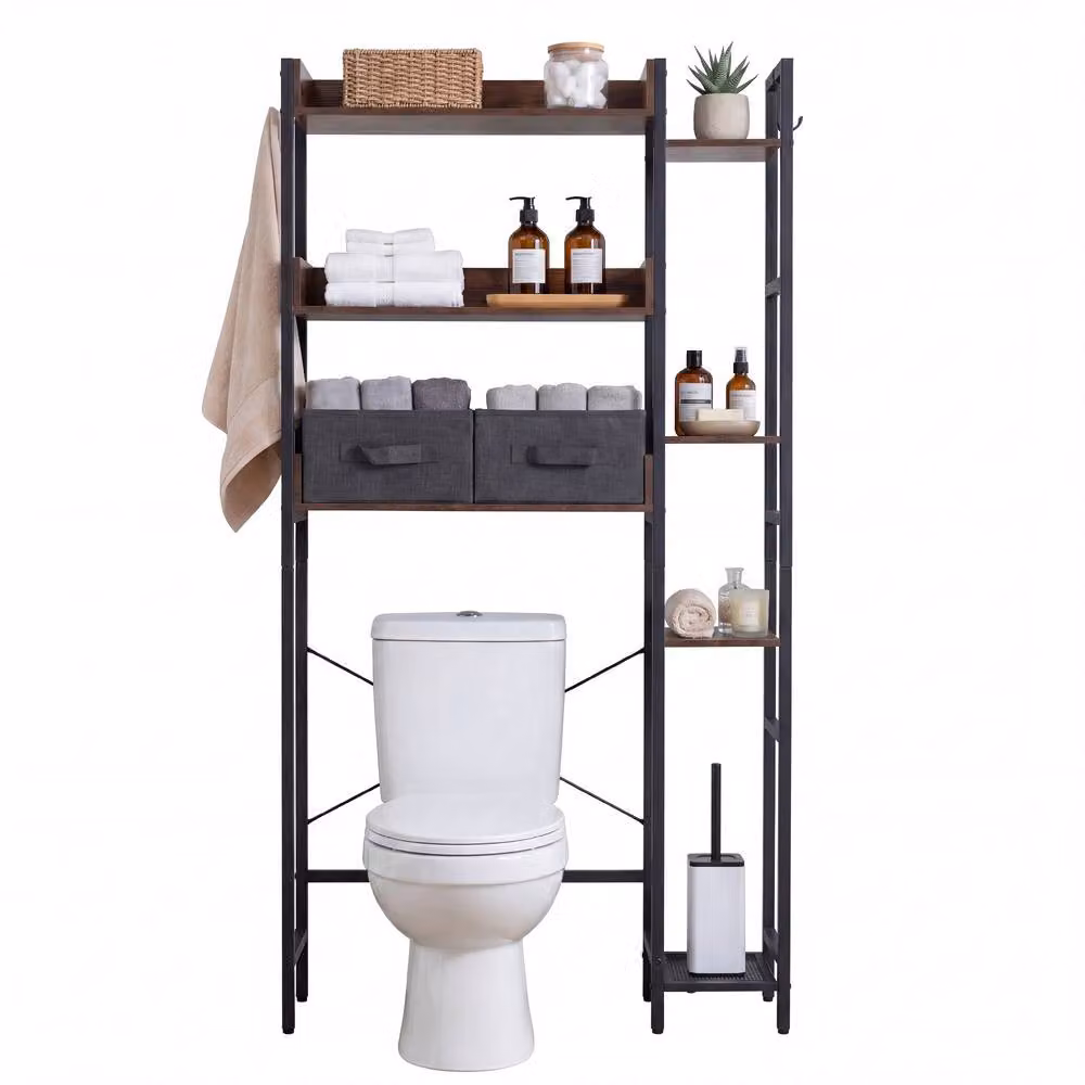 Costway 7 Tier Over the Toilet Storage Rack with 2 Drawers in Brown – 3