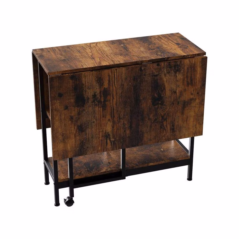 KORVIXA Brown Folding Dining Table with Drop Leaf Top, W: 100 cm, H: 76 cm – 4