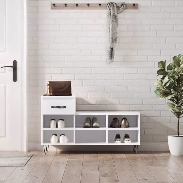 Berkfield Home Modern White Shoe Cabinet with Doors and Drawers, W/D/H: 102 x 36 x 60 cm – 1