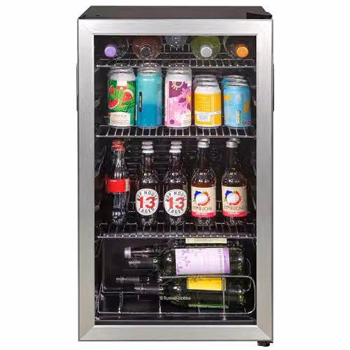Russell Hobbs RH48BC101SS Undercounter Freestanding Beverage Fridge in Stainless Steel with Glass Door and LED Light, 93 Litre Capacity – 1